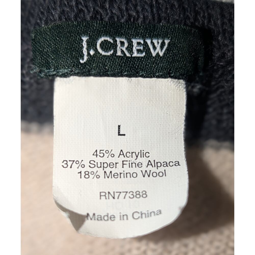 J.Crew Alpaca Merino Wool Sweater Sz L Navy Beige Stripe Scoop Neck Pullover - Picture 4 of 4